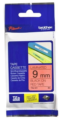 Brother TZe-421 9mm x 8m Black on Red Tape