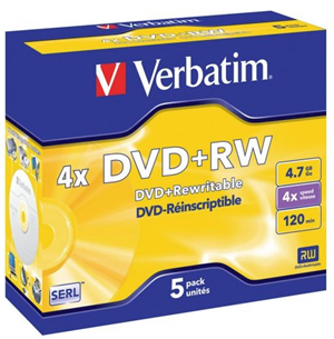 Verbatim DVD+RW 4.7GB 4x 5 Pack with Jewel Cases – Media | ACP Online