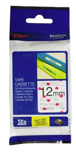 Brother TZe-MPPH31 12mm x 4m Black on Pink Hearts Tape – Labelling Devices | ACP Online