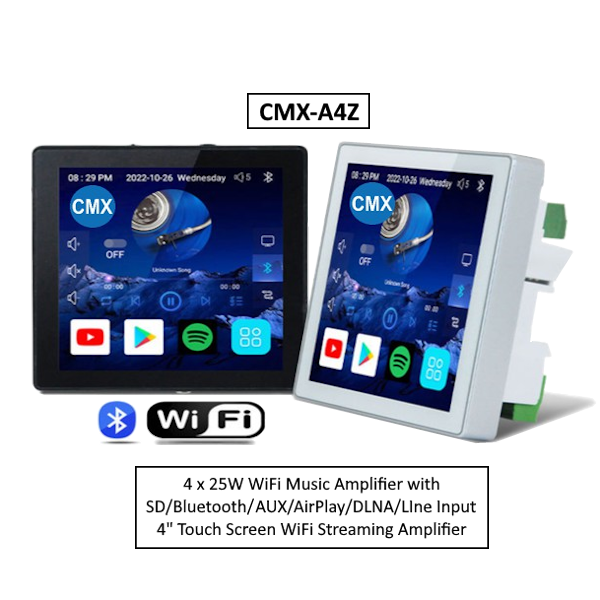 CMX-Audio CMX-A4Z Onwall Amplifier WiFi Bluetooth TF AUX FM 4x25W – CMX Audio | ACP Online